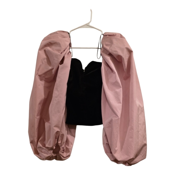 Zara Exagerated Puff Sleeve Valentines Top Black Velvet XS - Picture 4 of 11